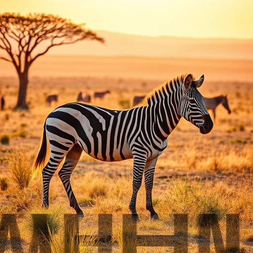 A vast savanna plain with a herd of zebras grazing peacefully in the Serengeti National Park, Tanzania.