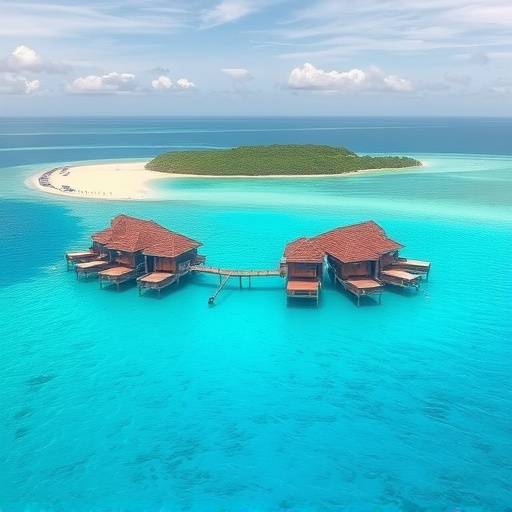 An idyllic tropical island with overwater bungalows and crystal-clear turquoise waters in Bora Bora, French Polynesia.
